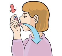 Image of a woman inhaling using an inhaler.