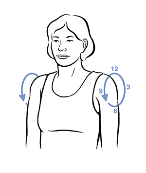 Woman doing shoulder clock exercise.