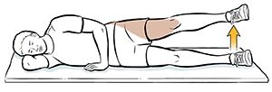 Man lying on side doing straight leg raises.